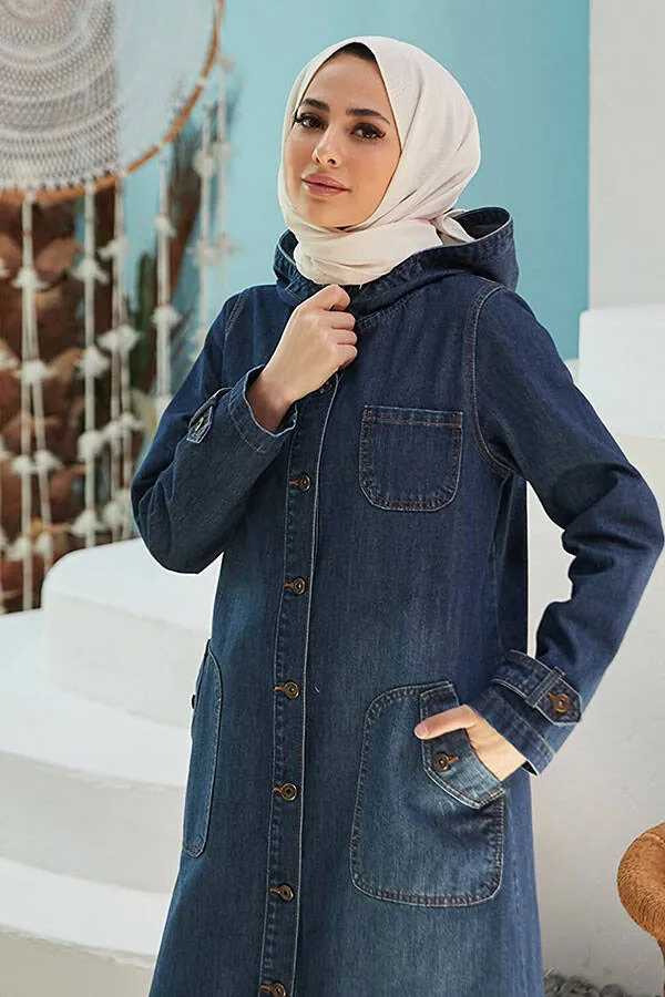 NW Denim Hoodied Cape Dark Blue