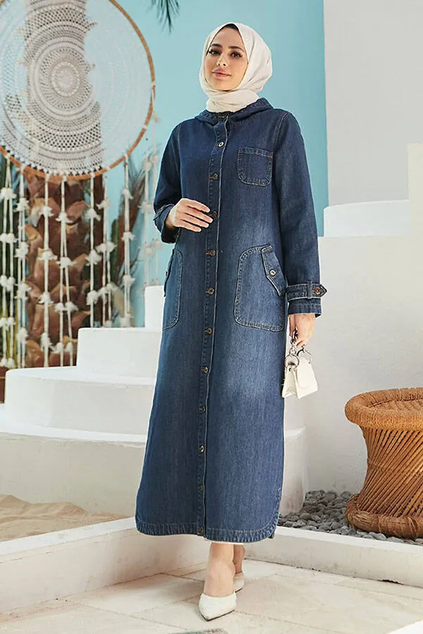 NW Denim Hoodied Cape Dark Blue