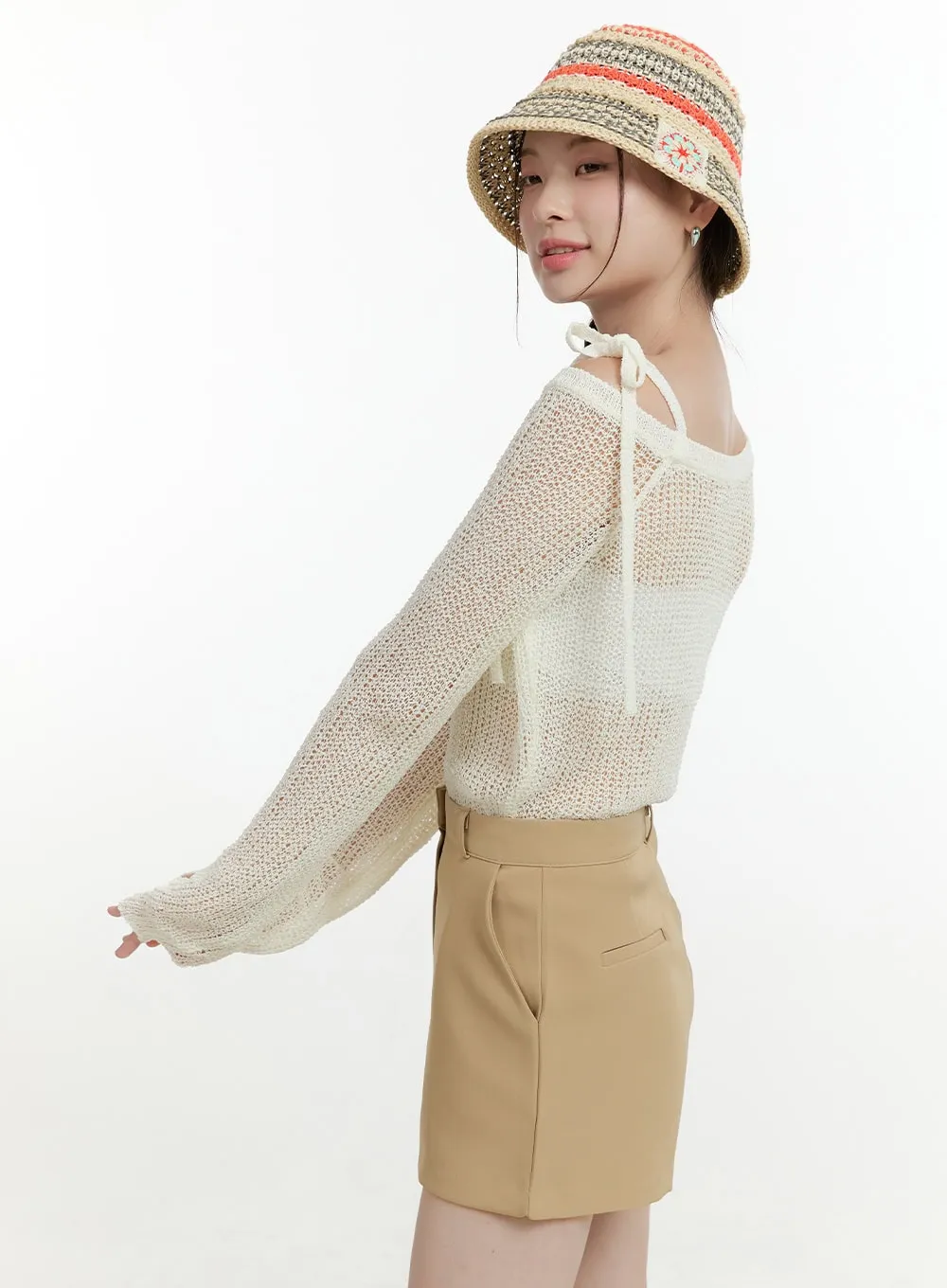 One-Shoulder Strap Mesh Knit Top OL423