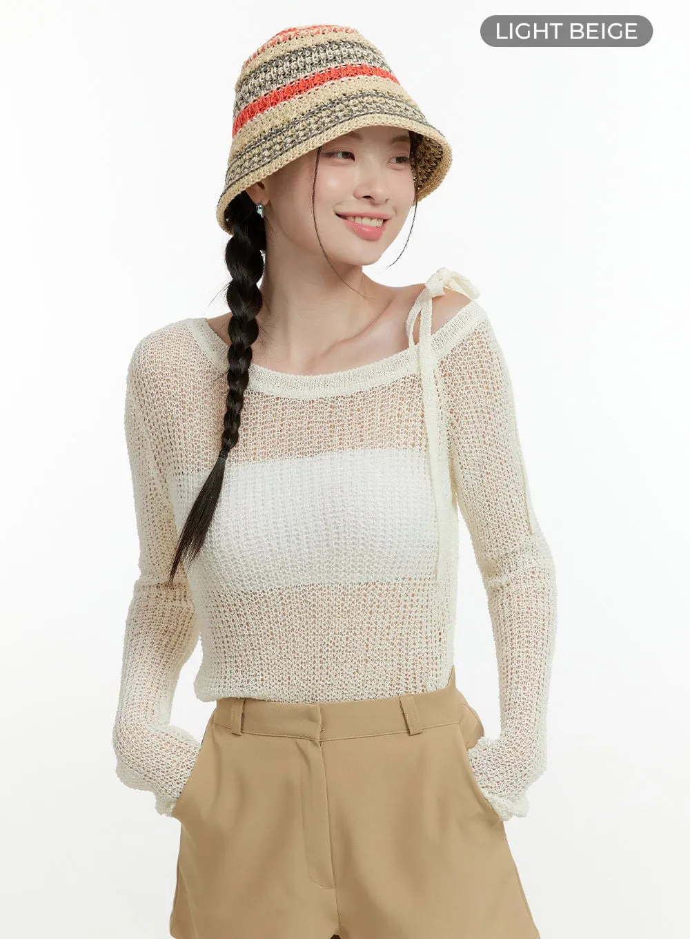 One-Shoulder Strap Mesh Knit Top OL423