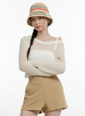 One-Shoulder Strap Mesh Knit Top OL423