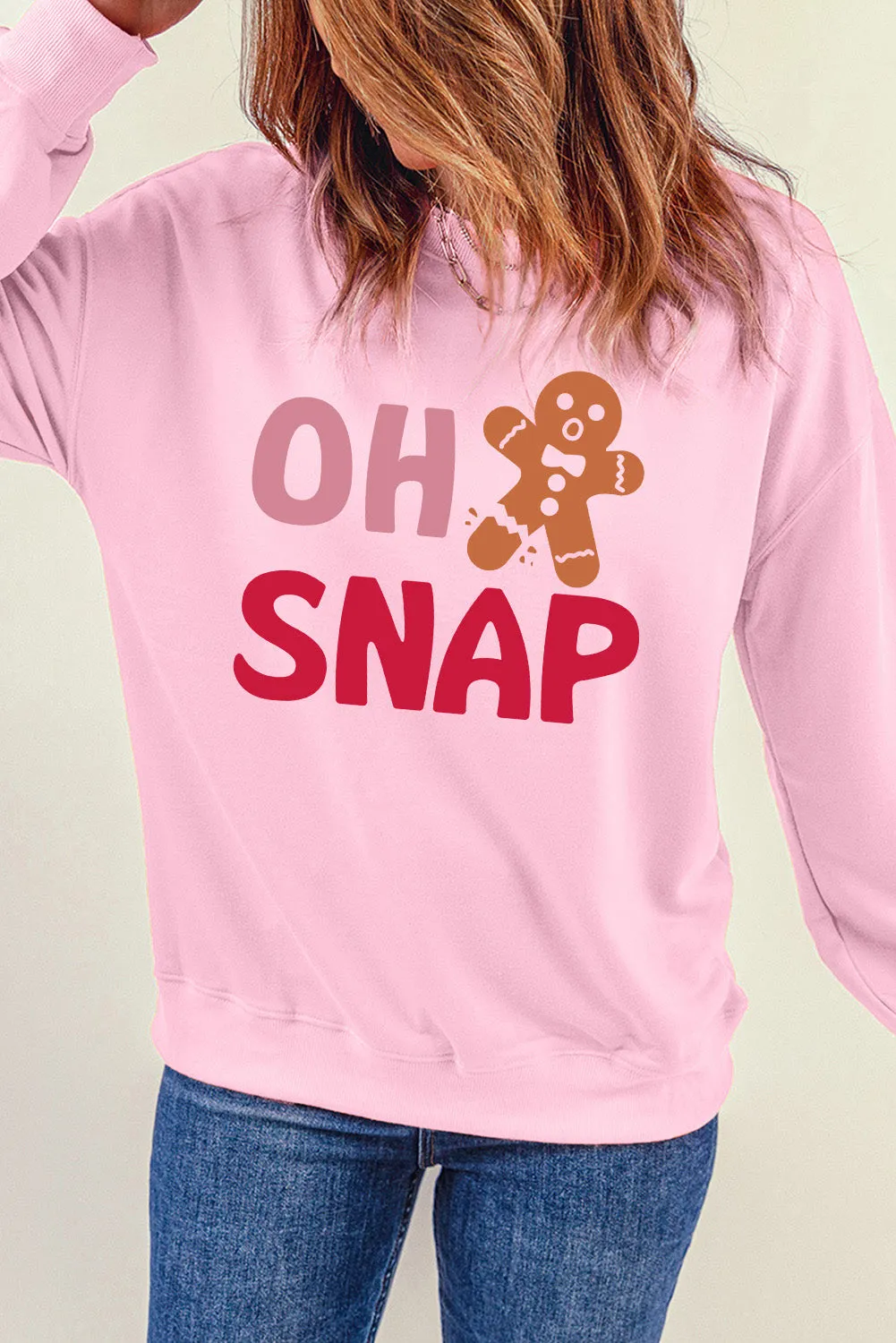 Pink Christmas OH SNAP Gingerbread Man Graphic Sweatshirt