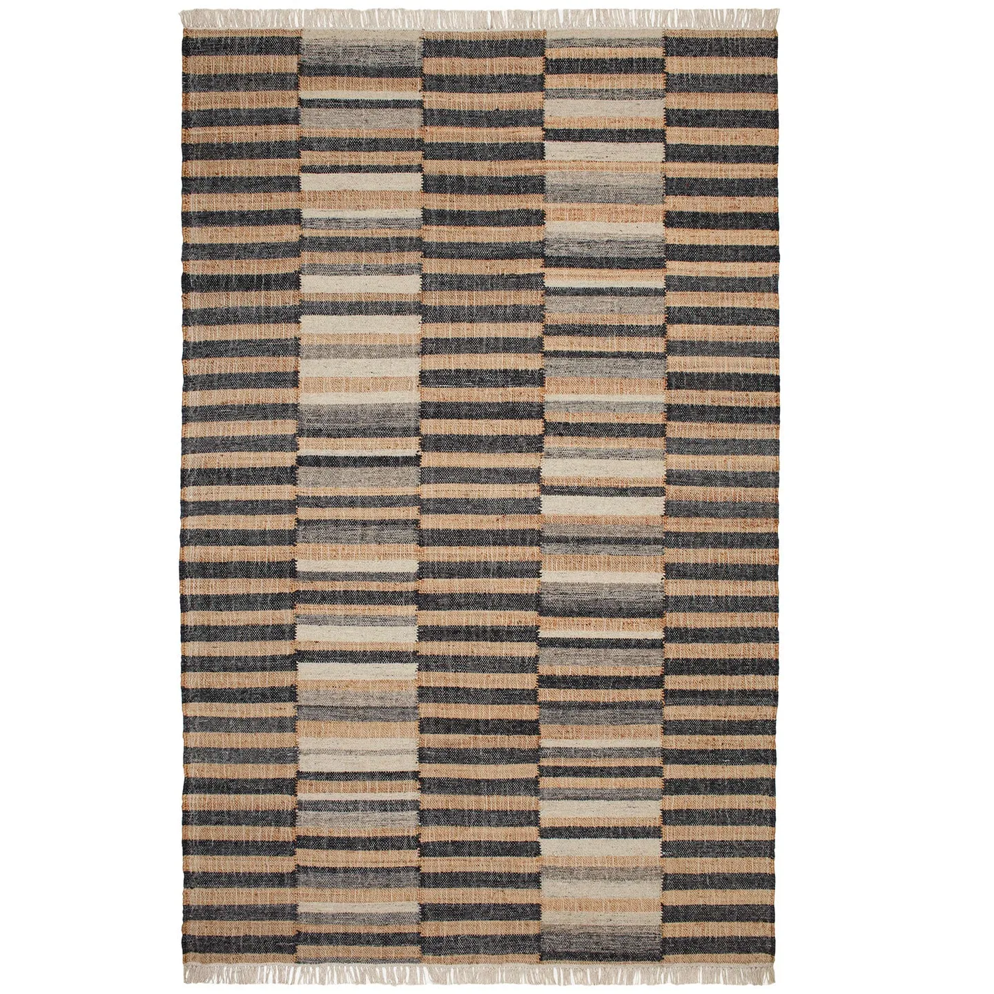 Ravel Stripe Black Handwoven Wool Rug