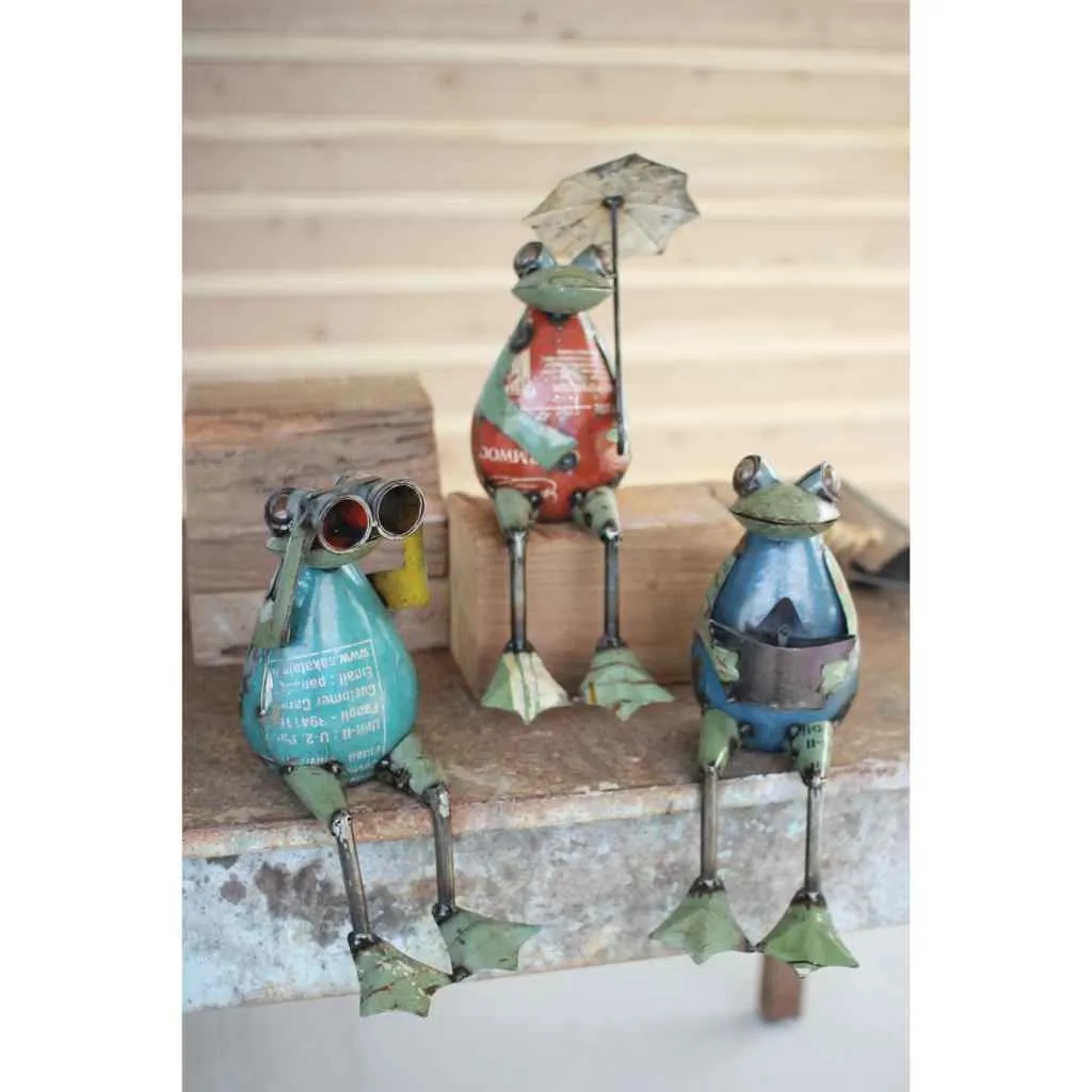 Set Of Three Recycled Iron Frogs