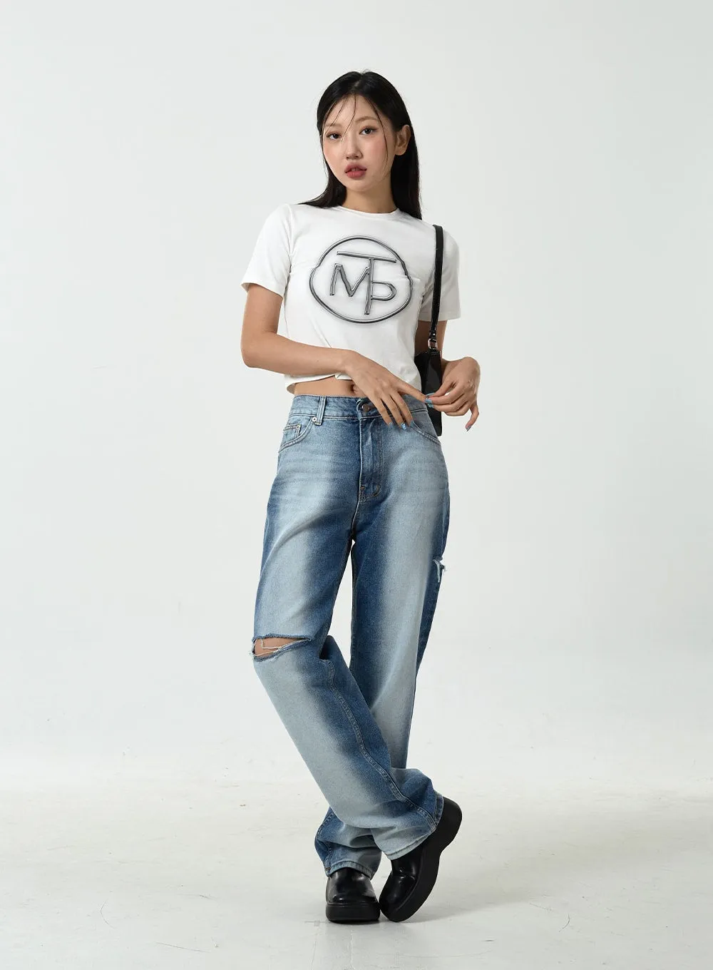 Side Bleached Slit Denim Pants CU14