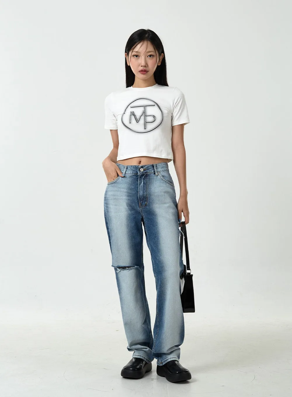 Side Bleached Slit Denim Pants CU14