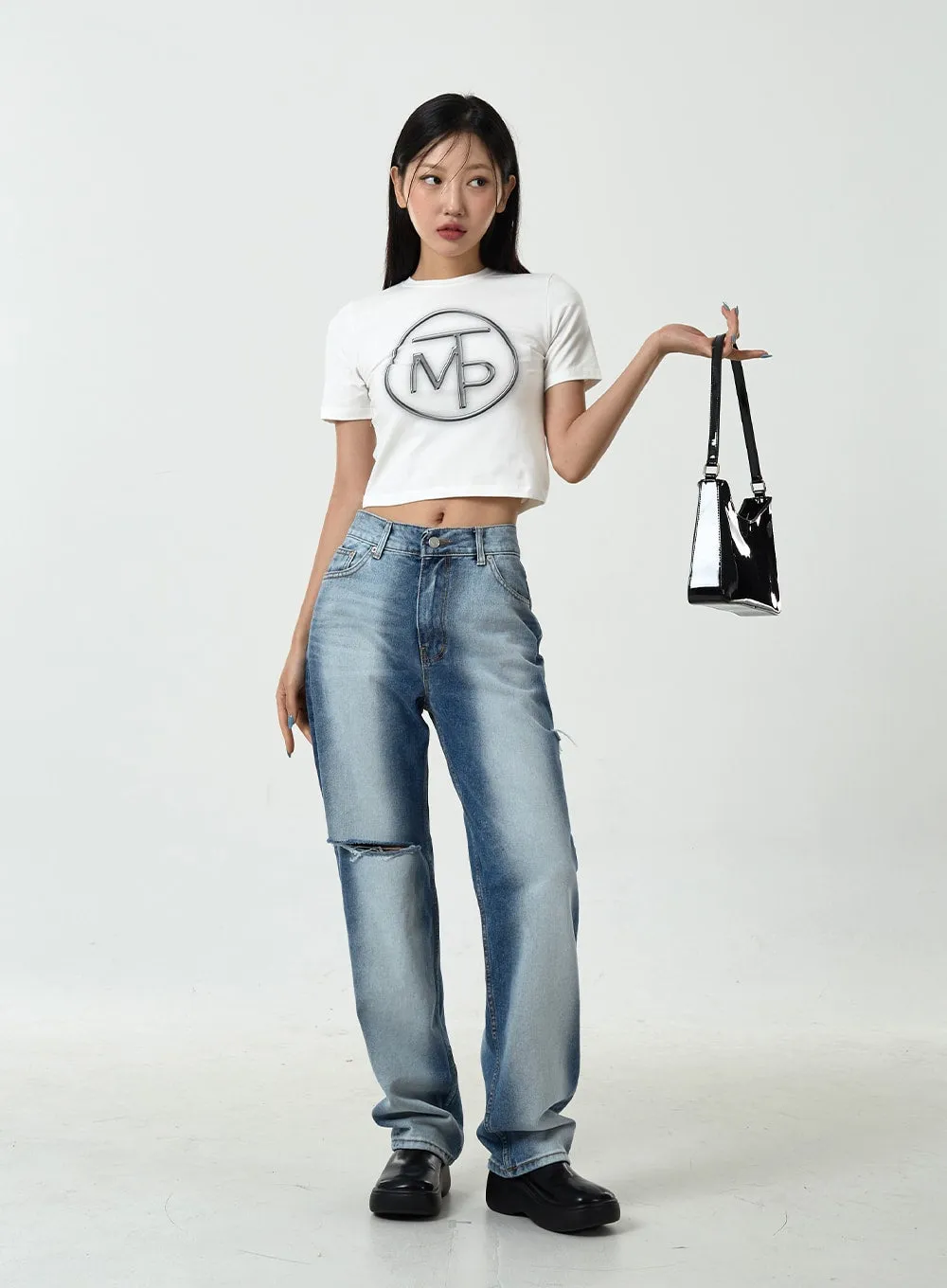 Side Bleached Slit Denim Pants CU14