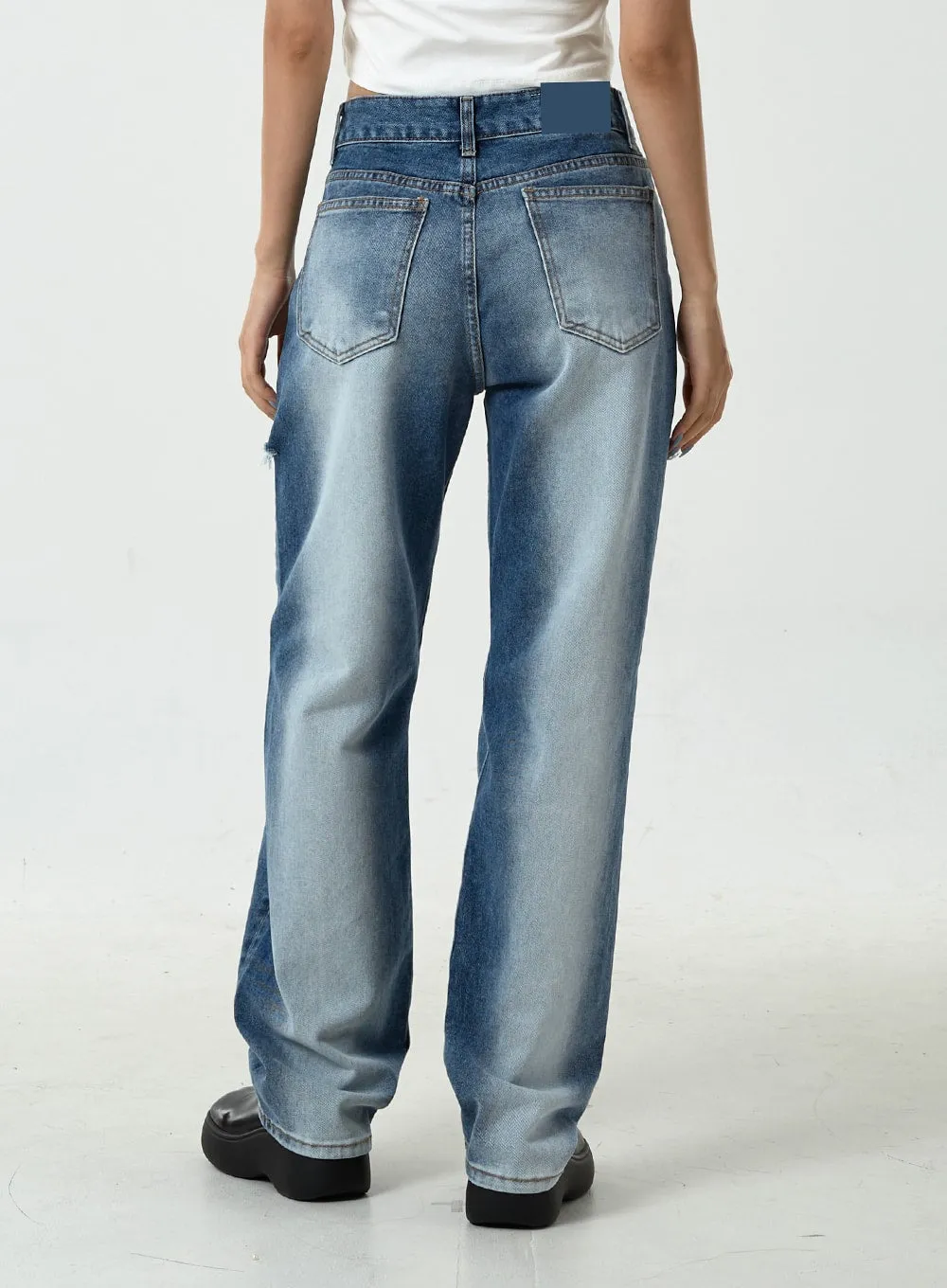 Side Bleached Slit Denim Pants CU14