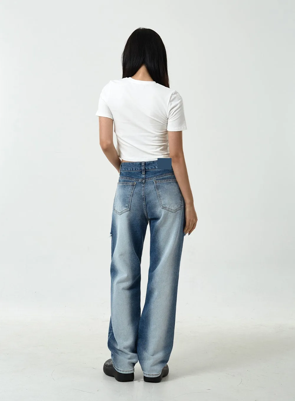 Side Bleached Slit Denim Pants CU14