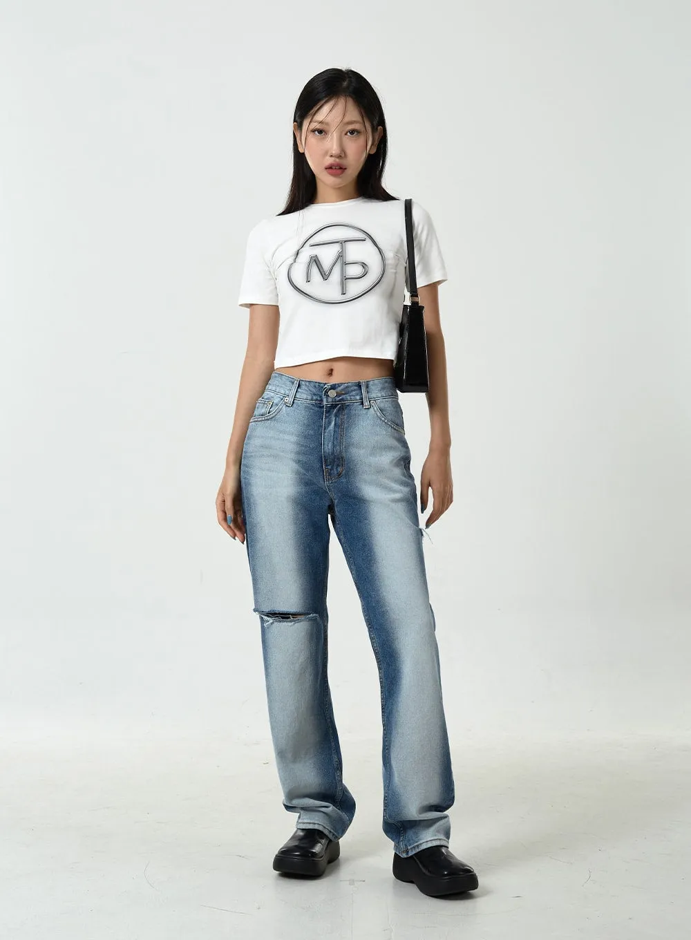 Side Bleached Slit Denim Pants CU14