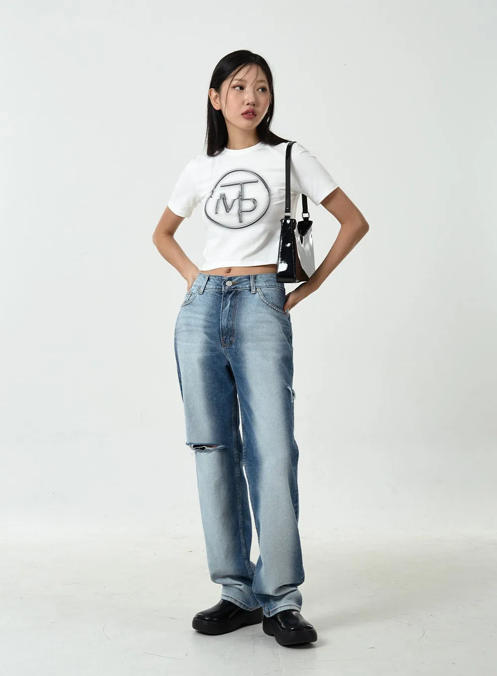 Side Bleached Slit Denim Pants CU14