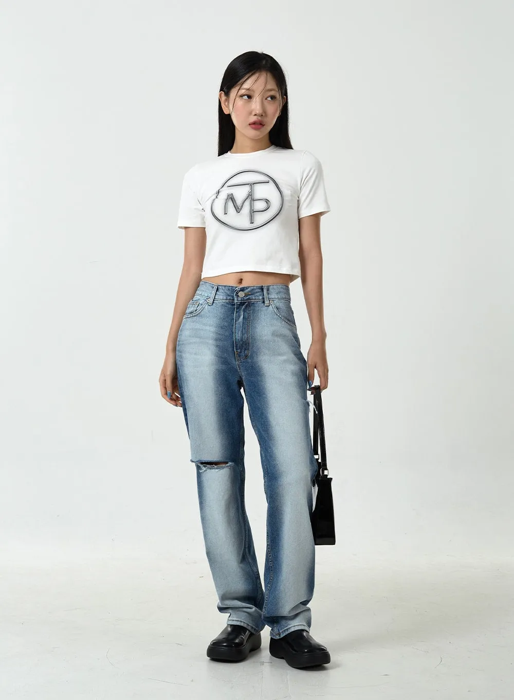 Side Bleached Slit Denim Pants CU14