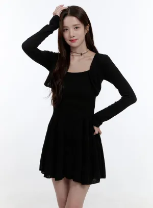 Solid Charm Mini Dress and Cardigan Set OO407