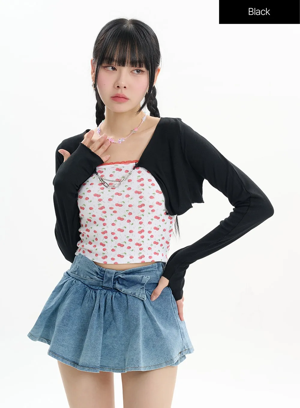 U-Neckline Solid Cropped Cardigan IF413