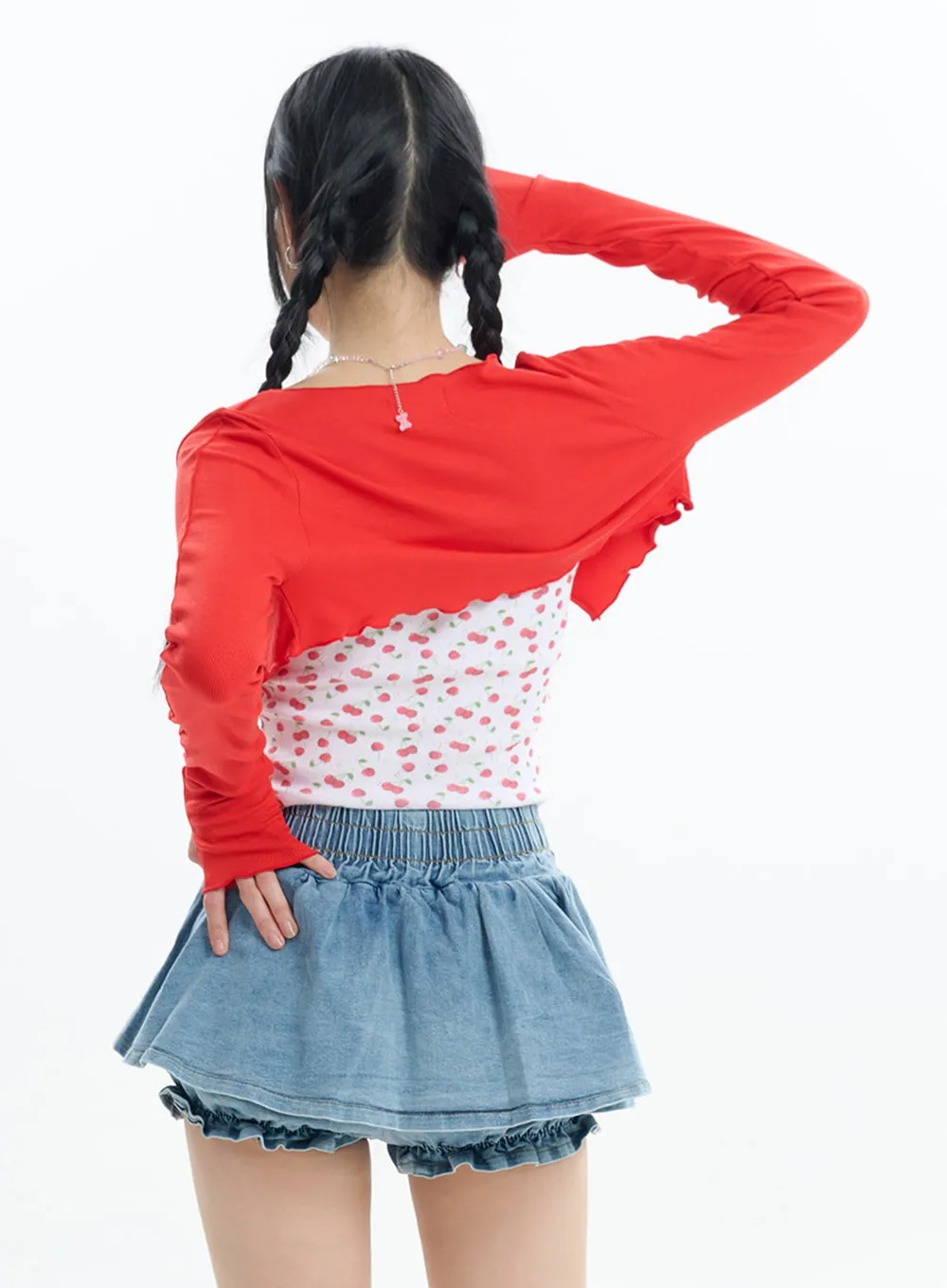 U-Neckline Solid Cropped Cardigan IF413