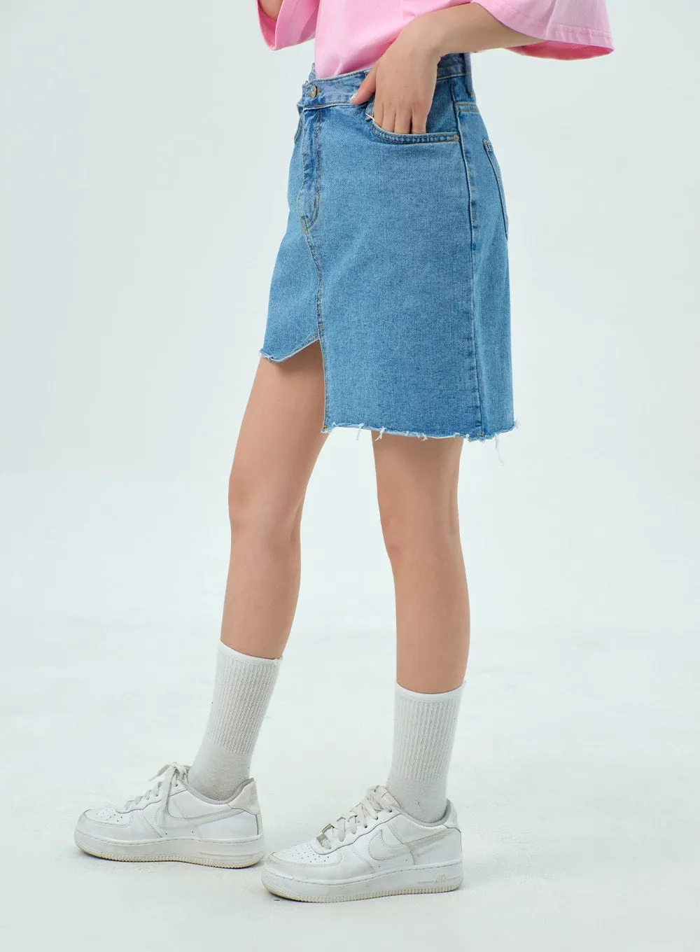 Unbalanced Denim Mini Skirt BY322