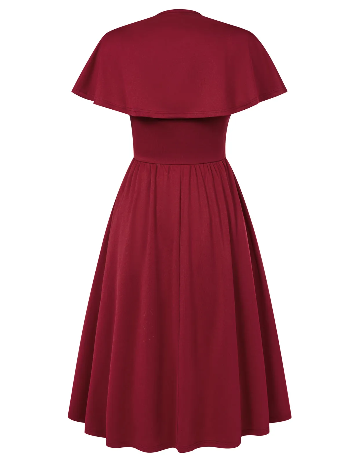 Vintage Fans Look of Vintage Square Neck Cape A-line Midi Dress Elegant Wedding Guest Cocktail Flowy Swing Dress