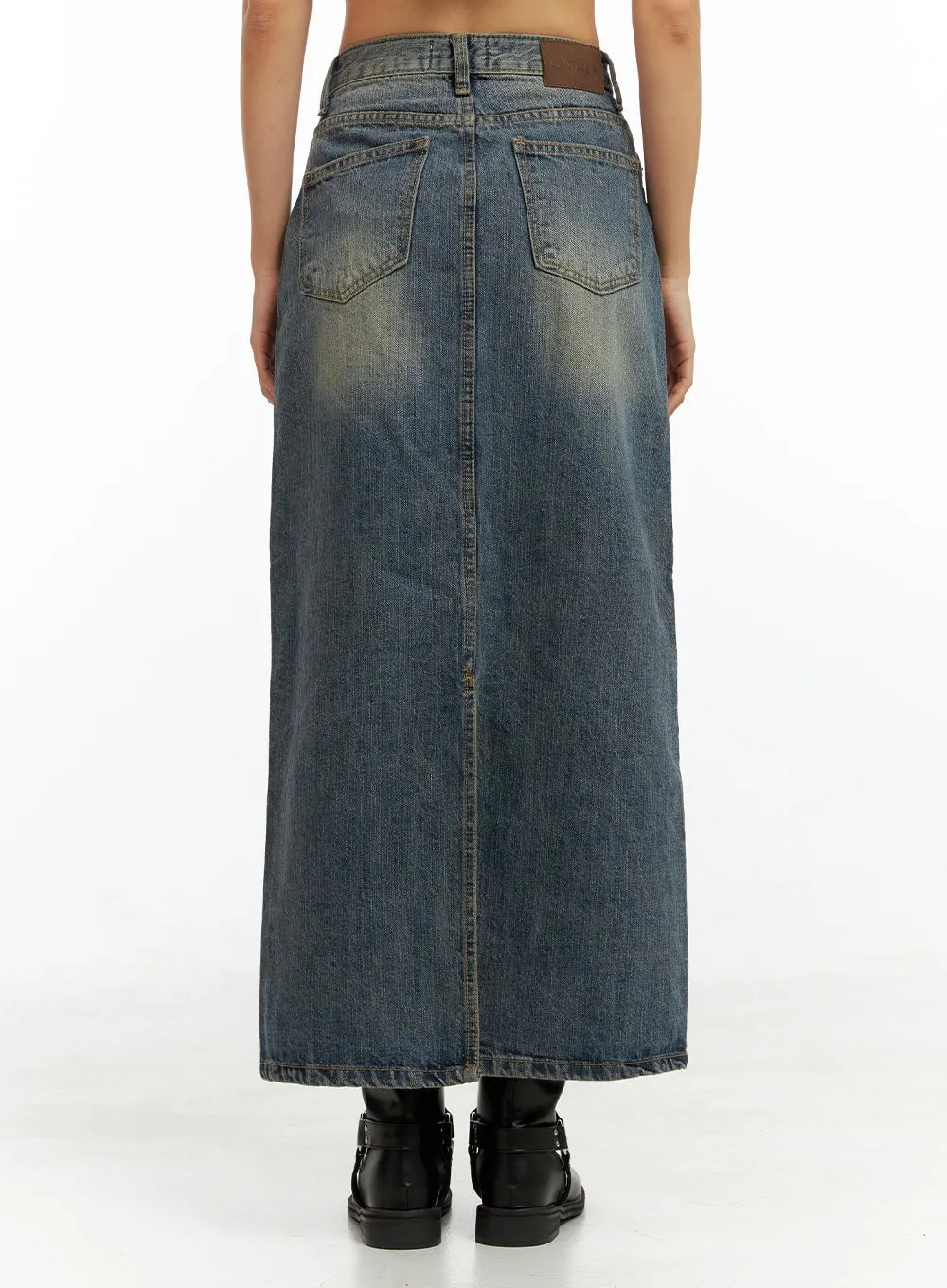 Washed Denim Maxi Skirt IG405