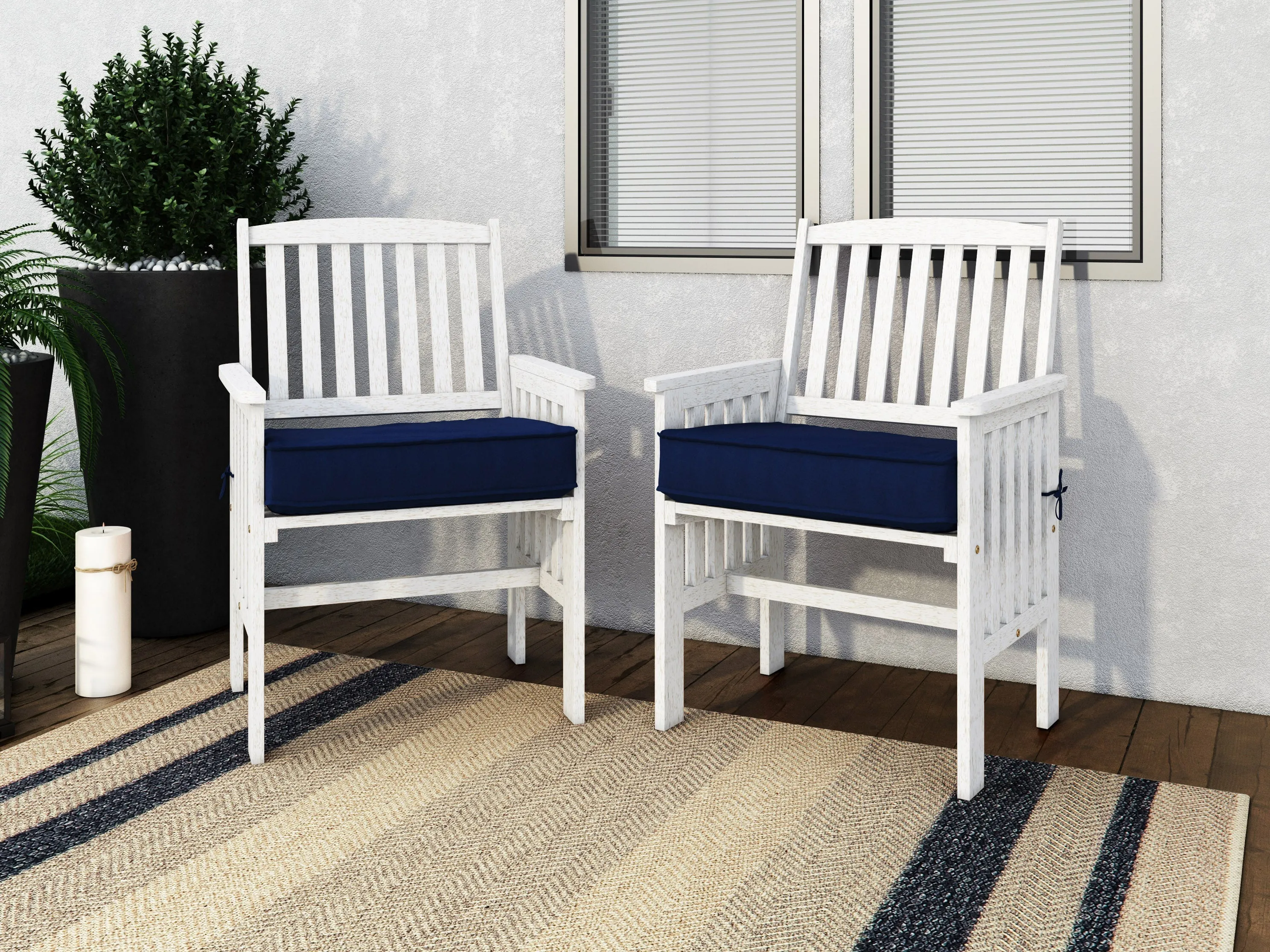 Washed White Wooden Armchair Set of 2