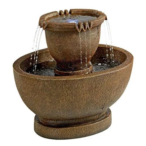 Water Fountain with LED Light - Richardson Oval Water Urn Garden Decor Fountain: Grande - Outdoor Water Feature