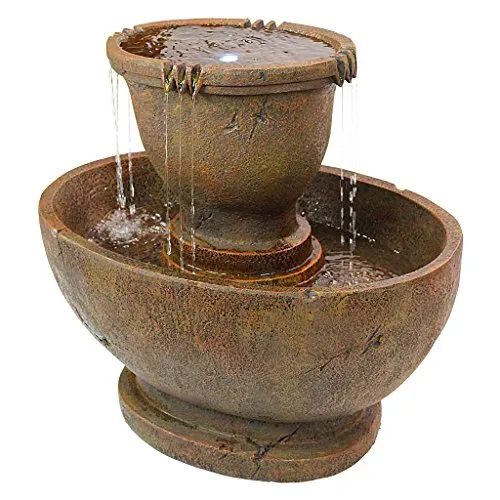 Water Fountain with LED Light - Richardson Oval Water Urn Garden Decor Fountain: Grande - Outdoor Water Feature