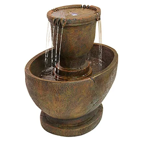 Water Fountain with LED Light - Richardson Oval Water Urn Garden Decor Fountain: Grande - Outdoor Water Feature