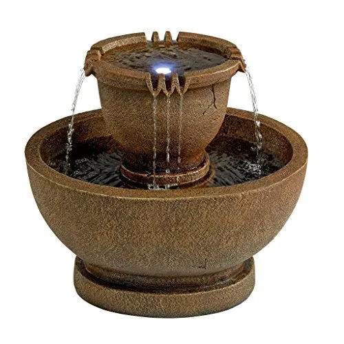 Water Fountain with LED Light - Richardson Oval Water Urn Garden Decor Fountain: Grande - Outdoor Water Feature